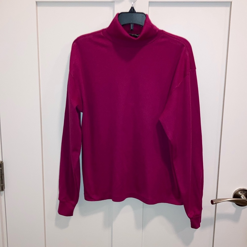 Women’s raspberry classic turtleneck. Ashleigh Morgan.